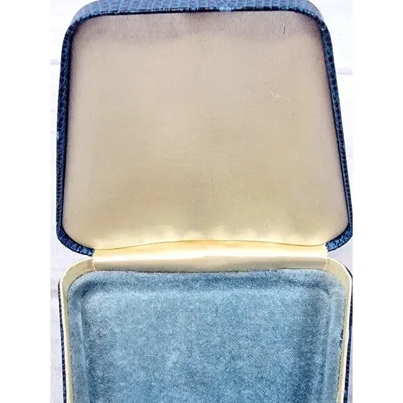 Vintage Jewelry Trinket Presentation Box Blue Metal Faux Snakeskin Velvet - Picture 4 of 14